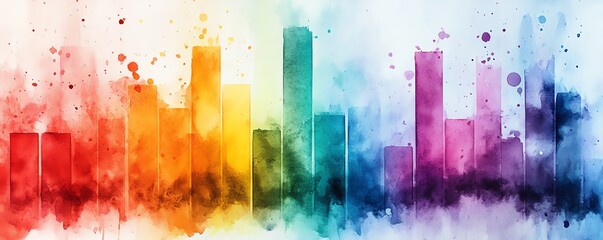 A colorful watercolor painting of a growth chart with rising trends, highlighting business metrics and analytics with abstract, vibrant strokes