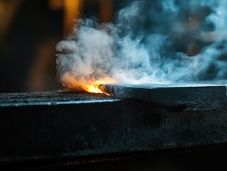 Close-up of metal emitting smoke and heat