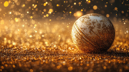 Golden cricket ball glowing with sparks and energy, set against a fiery abstract background, symbolizing intensity, passion, and the powerful spirit of competitive sports. Conceptual illustration.