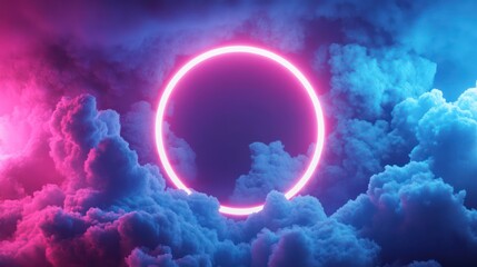Fototapeta premium Neon Circle in Cloudy Sky (1)