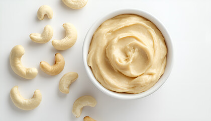 nut butter white without devices angle half turn with cashew nut on white background