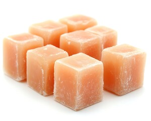 Nine square ice cubes arranged on a bright white surface