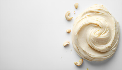 nut butter white without devices angle half turn with cashew nut on white background