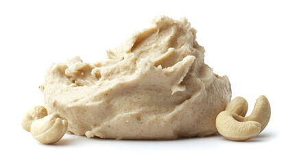 nut butter white without devices angle half turn with cashew nut on white background