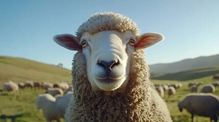 Fototapeta premium A close up image of a curious sheep looking forward