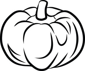 Vector outline illustration of a pumpkin on a white background. Ideal for coloring, autumn, or Halloween projects. Clean lines and clear design make it easily adaptable for creative artistic tasks.