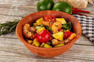 Dietary salad with shrimps and avocado