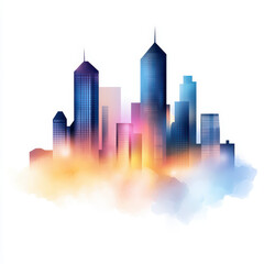 Fototapeta premium Vibrant Cityscape Silhouette with Colorful Fog and Light Effects
