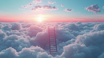 Ladder Ascending into the Dreamy Clouds Representing Growth and Future Opportunities
