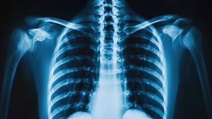 A medical image of the human chest and skeletal structure