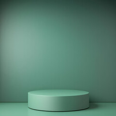 Minimalist moss green podium with soft lighting and smooth background, perfect for product display