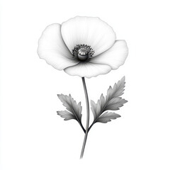 Elegant Black and White Poppy Flower Illustration on White Background
