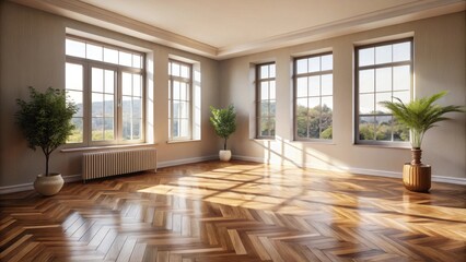 Fototapeta premium Sunlit Room with Hardwood Floors and Potted Plants