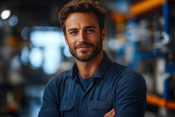 Obraz premium Confident Young Hispanic Man Engineer Scientist at Modern Technology Research Laboratory