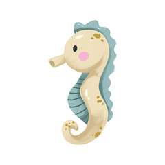 Cute cartoon seahorse illustration with blue and yellow colors
