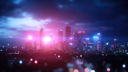 Night cityscape glow, futuristic urban scene