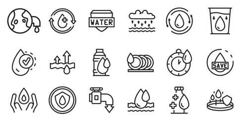 Set of water icons, fresh, nature. vector