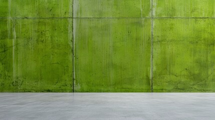 vibrant olive green grungy industrial wall with smooth concrete floor creates unique and modern atmosphere. 
