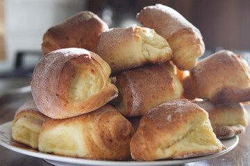 homemade baked goods cottage cheese rolls. view straight ahead