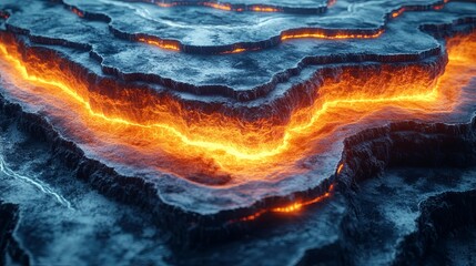 Cross-section of Earth's layers with glowing anomalies, representing abstract geological processes and energy flow deep within the planet's core.