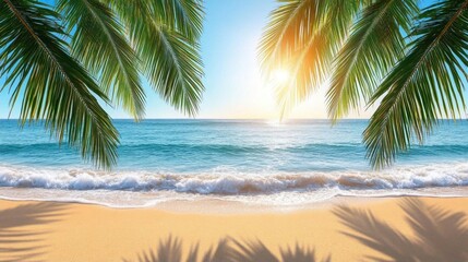 Obraz premium Tropical beach paradise sunset ocean waves sand