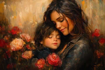 Happy mother and son hugging at home in cozy setting warm love family moment close up of child's face