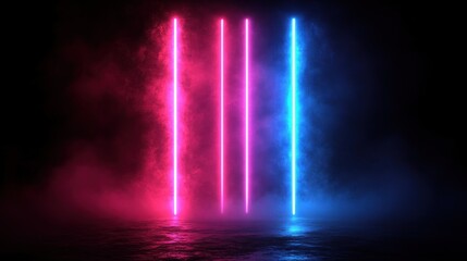 Neon Rectangle Frame with Blue and Pink Motion Graphics on Black Background