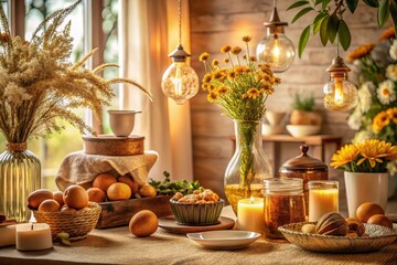 Fototapeta premium Cozy Autumn Still Life with Warm Lighting