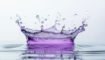 Purple water splash, vibrant droplets