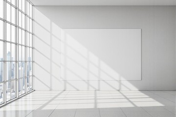 Obraz premium Modern interior with large blank poster on white wall.