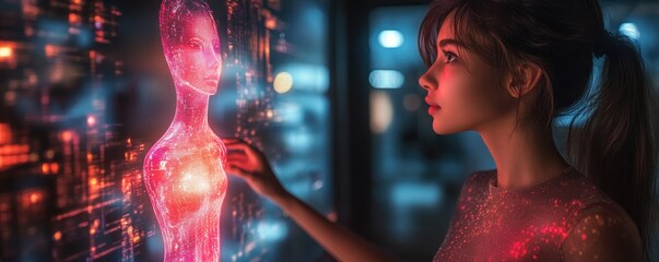 Futuristic Fashion Designer Experimenting with Holographic Fabric in Innovative Fashion Studio