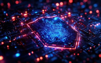 Blue Digital Shield Guard Cybersecurity Technology Abstract Background Protection Concept