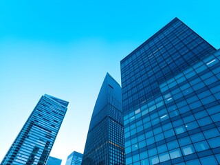 Naklejka premium Corporate office buildings towers skyscrapers low angle