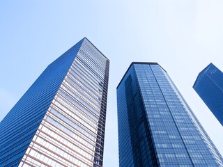 Obraz premium Corporate office buildings towers skyscrapers low angle