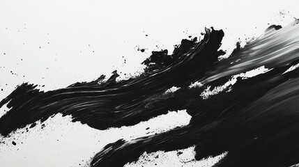 Naklejka premium Abstract Black Ink Wash Painting: Monochromatic Strokes on White Canvas