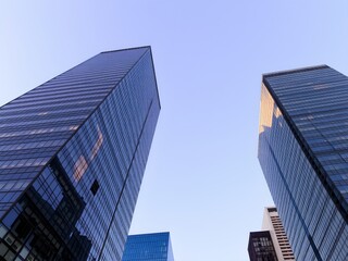 Obraz premium Corporate office buildings towers skyscrapers low angle