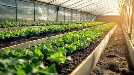 A greenhouse filled with lush green plants