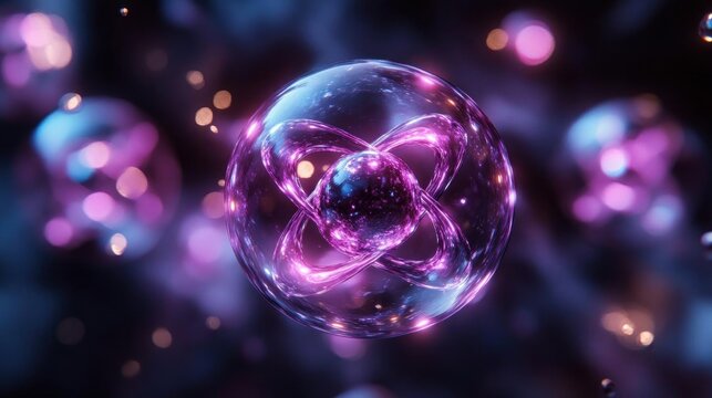 Abstract Atom Energy Science Purple Neon Glow