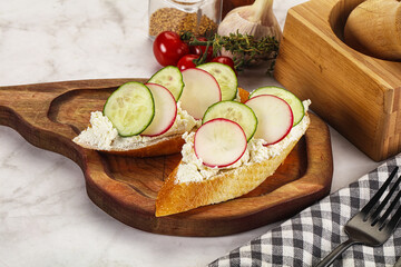 Bruschetta with soft cheese and radishes