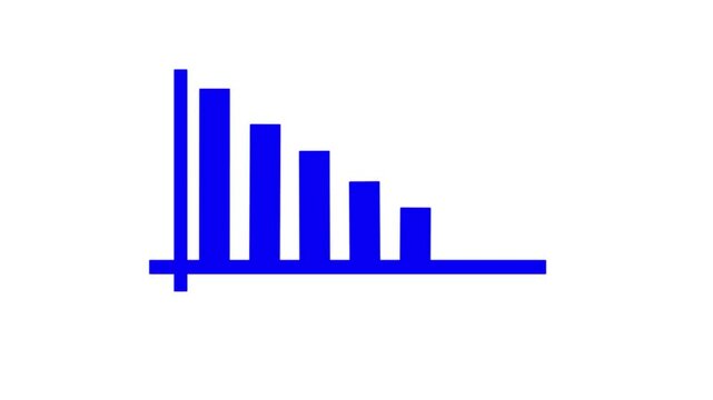 Falling trend chart. Abstract decreasing business graph white bars with yellow arrow animation background