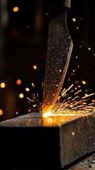 A person is manually cutting a piece of metal using a sharp knife, for possible crafts or DIY projects