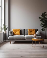 Minimalist Scandinavian Interior Design with Gray Sofa and Cozy Accents