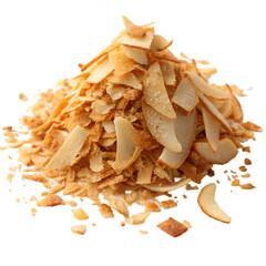 sweet toasted coconut flakes isolated on white-