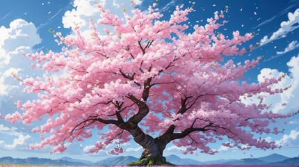 Stunning Pink Cherry Blossom Tree Landscape Art
