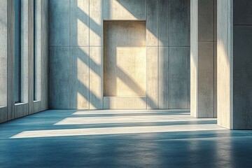 Obraz premium Minimalist Concrete Architecture Interior with Sunlight and Shadows