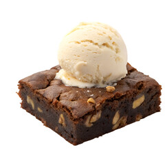 Chocolate Brownie Topped with a Scoop of Vanilla Ice Cream