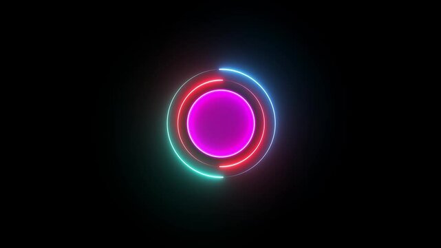 The ellipsis icon features an elongated circular shape rotation with a neon line on a black background.4k motion graphic