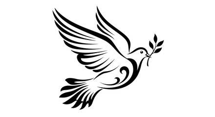 Obraz premium A graceful dove vector, symbolizing peace, in clean black silhouette.