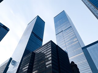 Corporate office buildings towers skyscrapers low angle