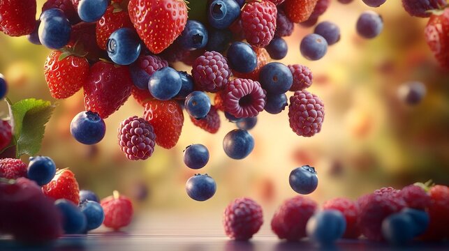  Cascade of Fresh Berries Falling in Motion &ndash; Dynamic Food Photography
